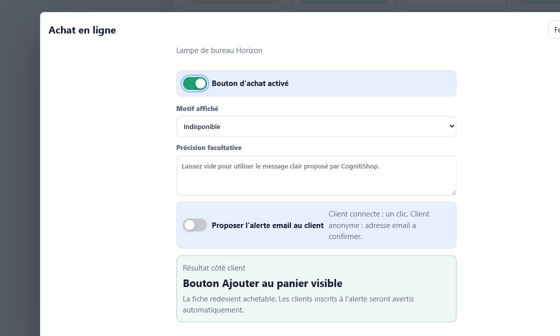 Capture réelle générique vérifiée : La fenêtre Achat en ligne